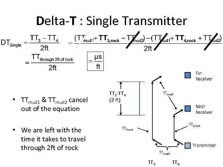 Delta-T : Single Transmitter Far Receiver • TTmud 1 & TTmud 2 cancel out