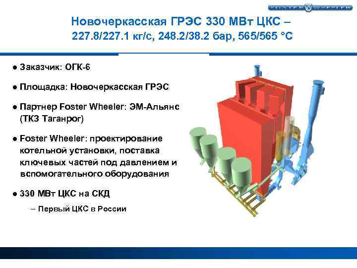 Новочеркасская ГРЭС 330 МВт ЦКС – 227. 8/227. 1 кг/с, 248. 2/38. 2 бар,