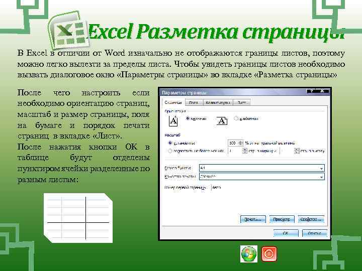 Excel Разметка страницы В Excel в отличии от Word изначально не отображаются границы листов,
