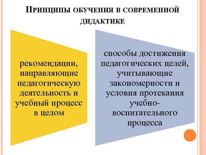 ПРИНЦИПЫ ОБУЧЕНИЯ В СОВРЕМЕННОЙ ДИДАКТИКЕ рекомендации, направляющие педагогическую деятельность и учебный процесс в целом