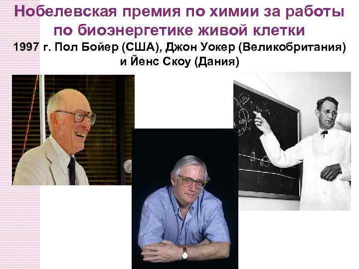 Нобелевская премия по химии за работы по биоэнергетике живой клетки 1997 г. Пол Бойер