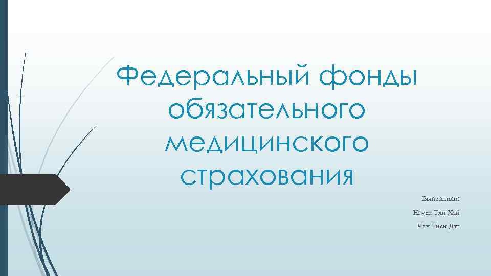 Федеральный фонды обязательного медицинского страхования Выполнили: Нгуен Тхи Хай Чан Тиен Дат 