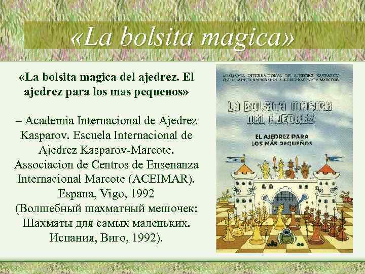  «La bolsita magica» «La bolsita magica del ajedrez. El ajedrez para los mas