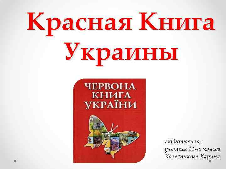 Красная Книга Украины Подготовила : ученица 11 -го класса Колесникова Карина 