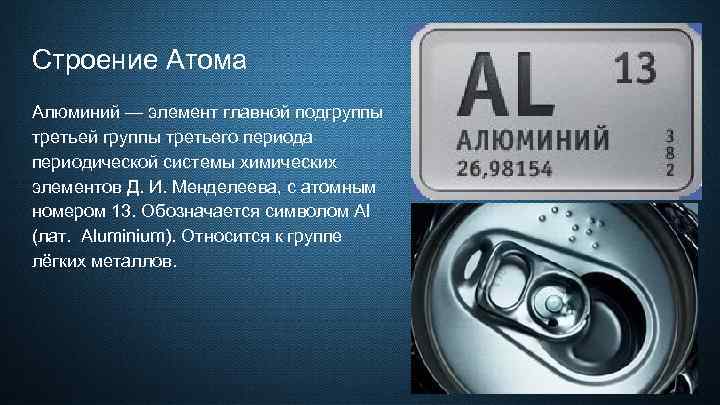 Строение Атома Алюминий — элемент главной подгруппы третьей группы третьего периода периодической системы химических