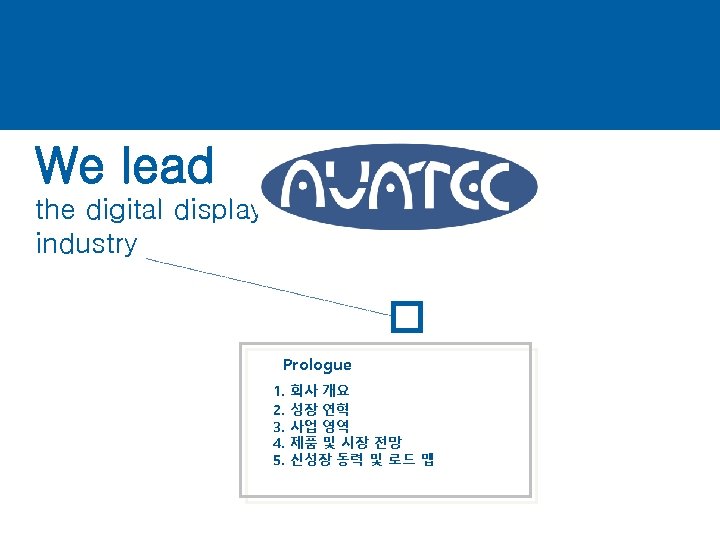 01. Company Overview We lead the digital display industry Prologue 1. 2. 3. 4.