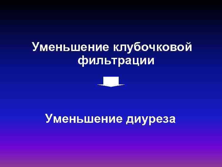 Уменьшение клубочковой фильтрации Уменьшение диуреза 