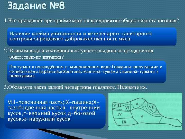 Задание № 8 1. Что проверяют приёме мяса на предприятия общественного питания? Наличие клейма