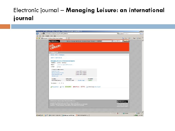 Electronic journal – Managing Leisure: an international journal 