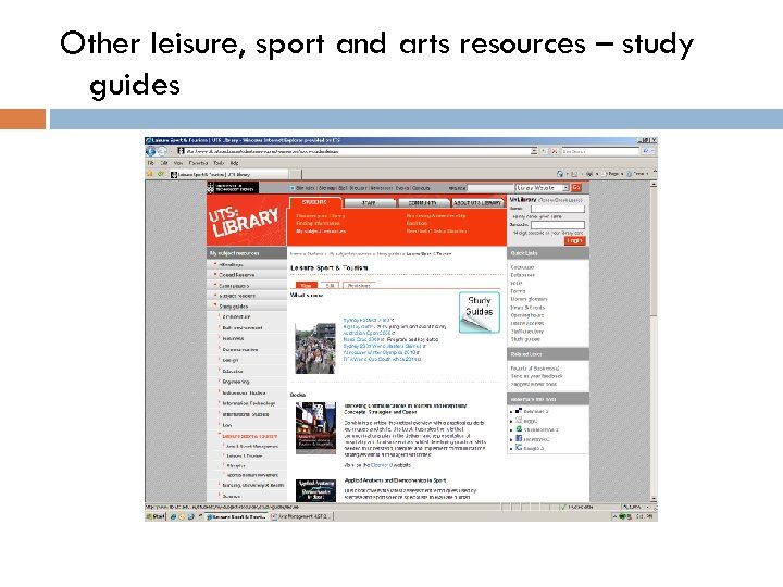 Other leisure, sport and arts resources – study guides 