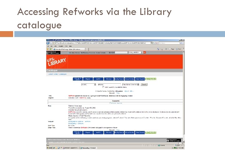 Accessing Refworks via the Library catalogue 