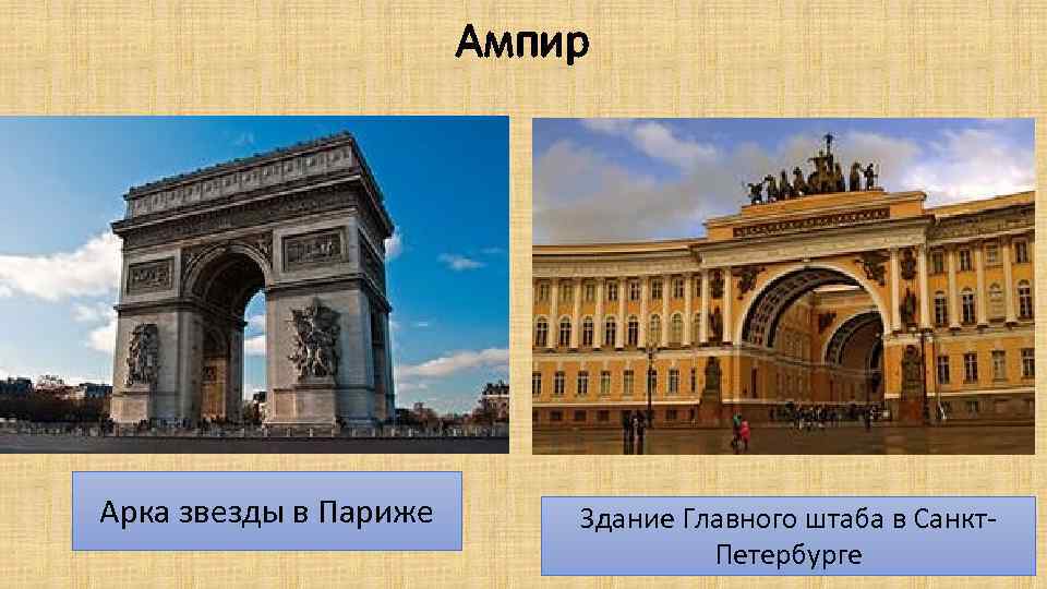 Ампир Арка звезды в Париже Здание Главного штаба в Санкт. Петербурге 