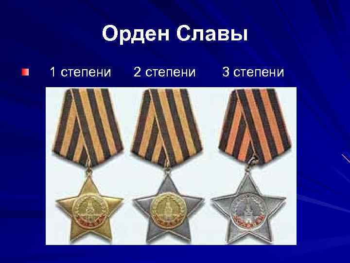 Орден Славы 1 степени 2 степени 3 степени 