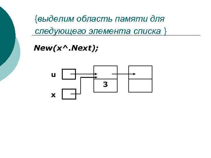 {выделим область памяти для следующего элемента cписка } New(x^. Next); u 3 x 