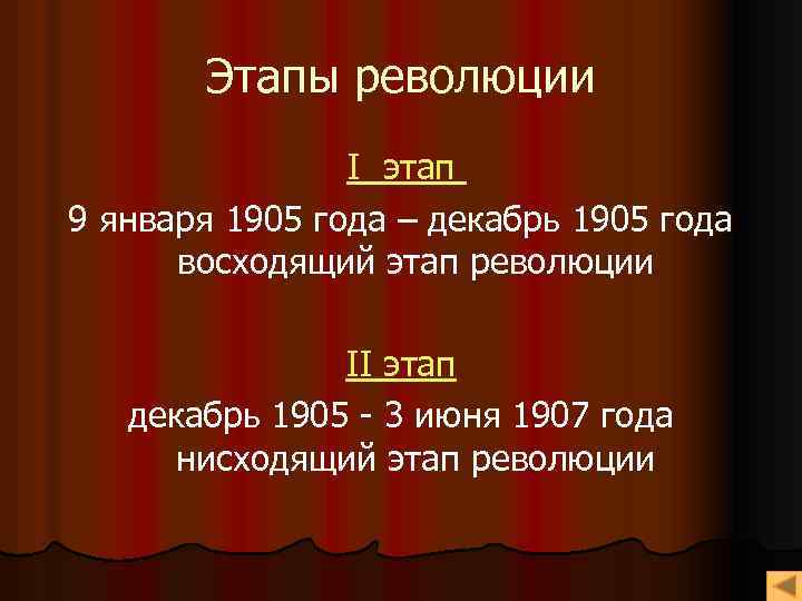Этапы революции I этап 9 января 1905 года – декабрь 1905 года восходящий этап