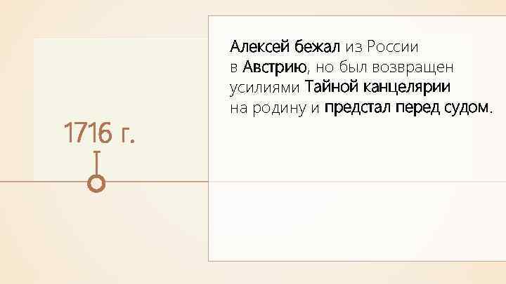 1716 г. Алексей бежал из России в Австрию, но был возвращен усилиями Тайной канцелярии