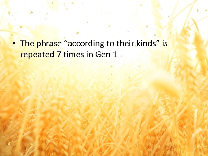  • The phrase “according to their kinds” is repeated 7 times in Gen