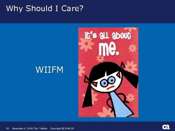 Why Should I Care? WIIFM 28 December 8, 2009 The 7 Habits Copyright ©