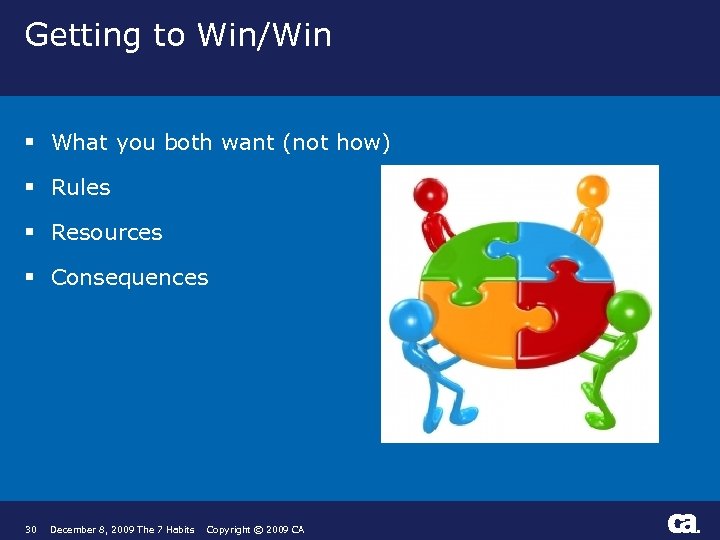 Getting to Win/Win § What you both want (not how) § Rules § Resources