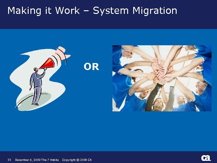 Making it Work – System Migration OR 33 December 8, 2009 The 7 Habits
