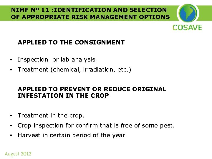 NIMF Nº 11 : IDENTIFICATION AND SELECTION OF APPROPRIATE RISK MANAGEMENT OPTIONS APPLIED TO