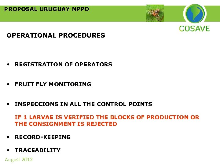  PROPOSAL URUGUAY NPPO OPERATIONAL PROCEDURES • REGISTRATION OF OPERATORS • FRUIT FLY MONITORING