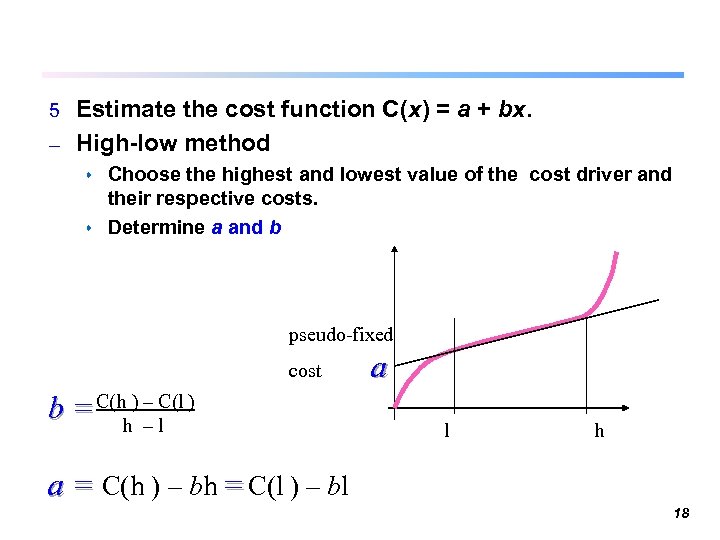 Estimate the cost function C(x) = a + bx. – High-low method 5 Choose