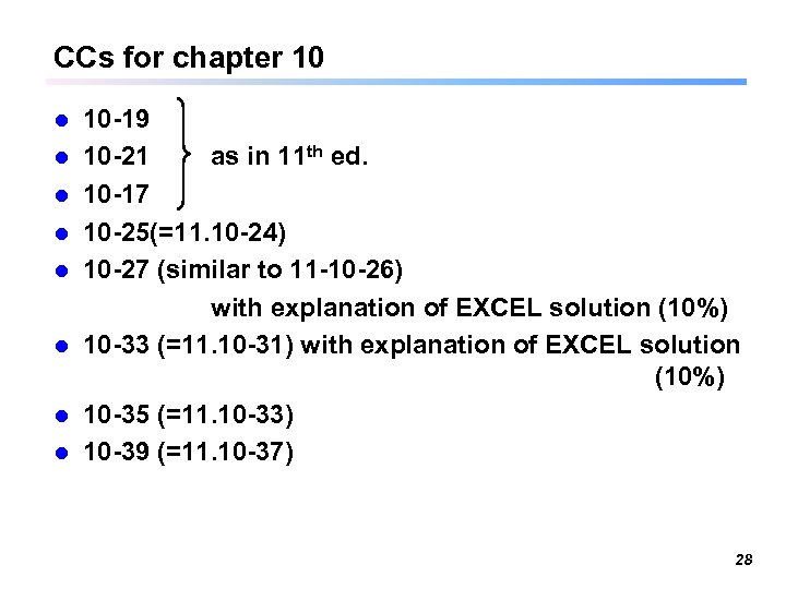 CCs for chapter 10 l l l l 10 -19 10 -21 as in