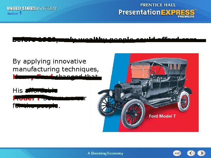 125 Section Chapter Section 1 Before 1920, only wealthy people could afford cars. By