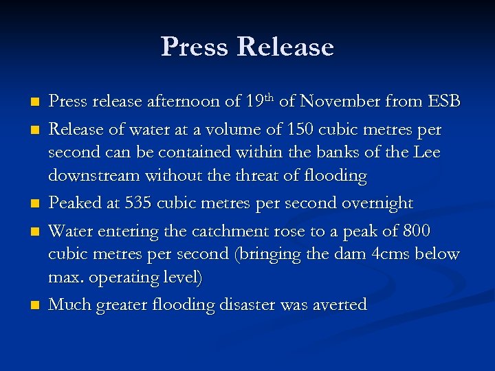 Press Release n n n Press release afternoon of 19 th of November from