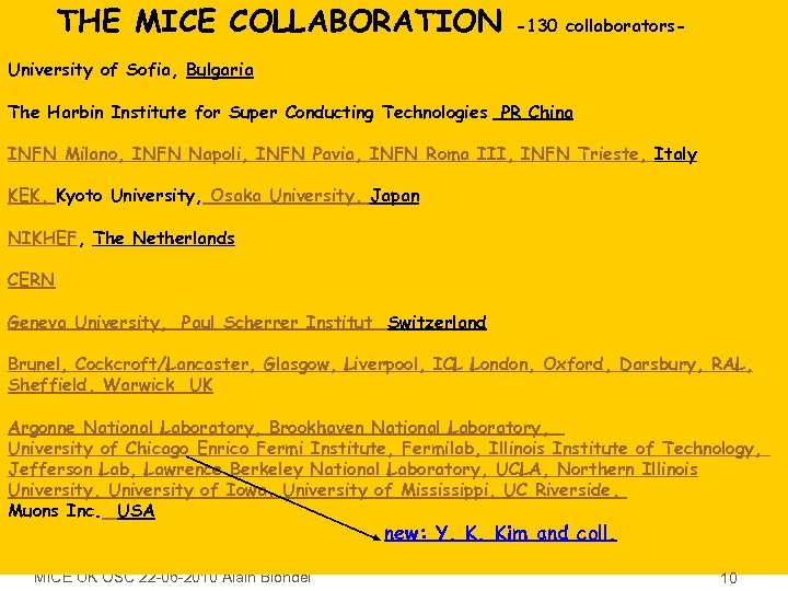 THE MICE COLLABORATION -130 collaborators- University of Sofia, Bulgaria The Harbin Institute for Super