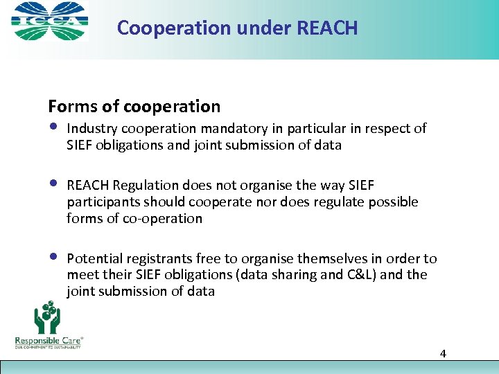 Cooperation under REACH Forms of cooperation • Industry cooperation mandatory in particular in respect