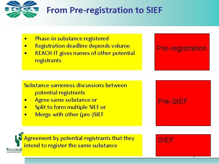 From Pre-registration to SIEF • • • Phase-in substance registered Registration deadline depends volume