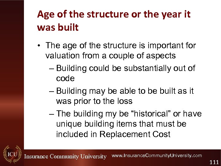 Age of the structure or the year it was built • The age of