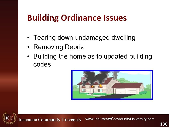 Building Ordinance Issues • Tearing down undamaged dwelling • Removing Debris • Building the