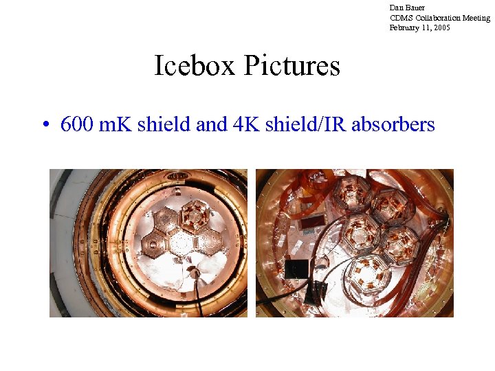Dan Bauer CDMS Collaboration Meeting February 11, 2005 Icebox Pictures • 600 m. K