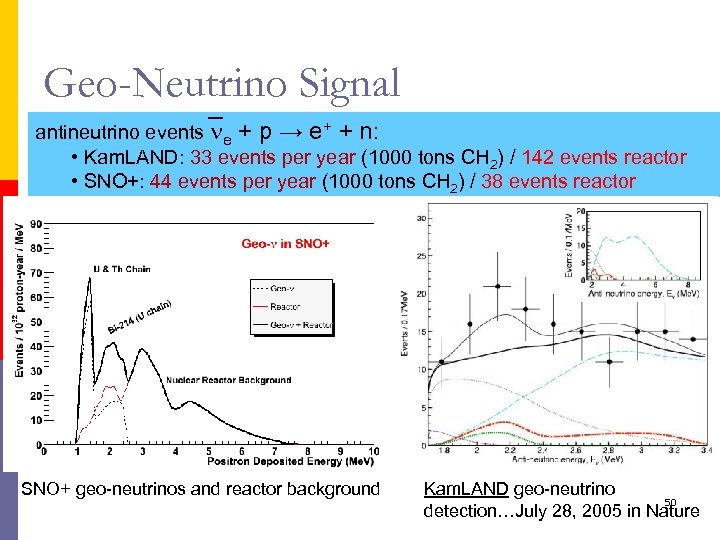 Geo-Neutrino Signal antineutrino events e + p → e+ + n: • Kam. LAND: