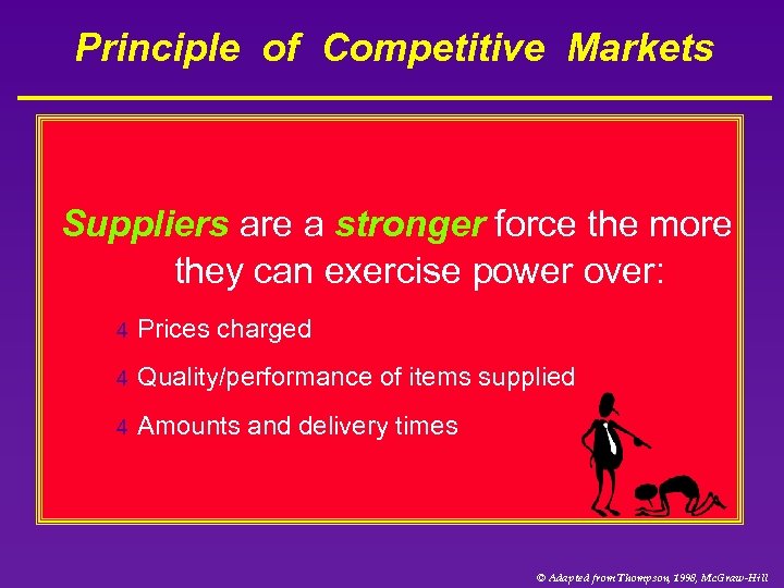 Principle of Competitive Markets Suppliers are a stronger force the more they can exercise
