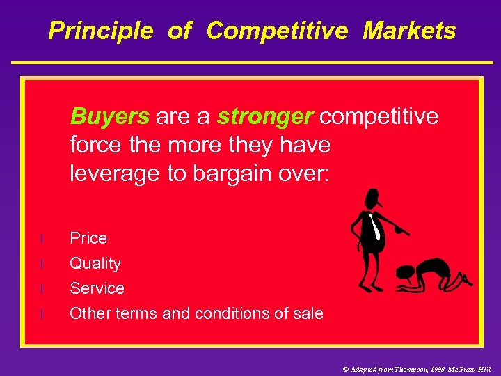 Principle of Competitive Markets l Buyers are a stronger competitive force the more they