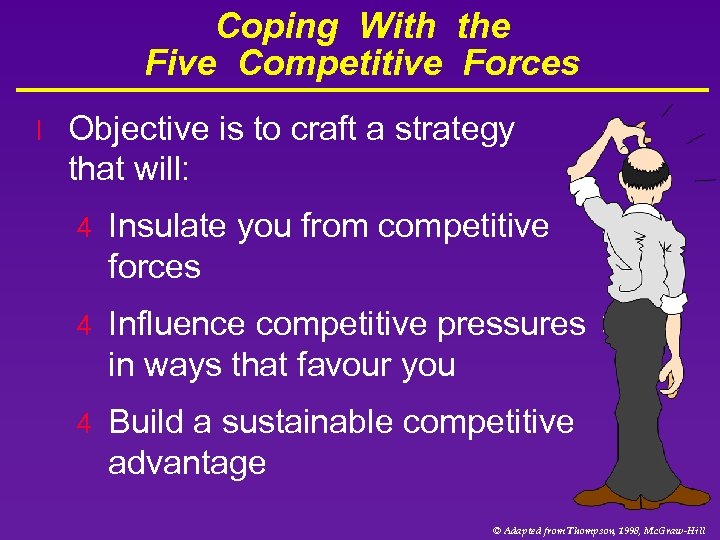 Coping With the Five Competitive Forces l Objective is to craft a strategy that