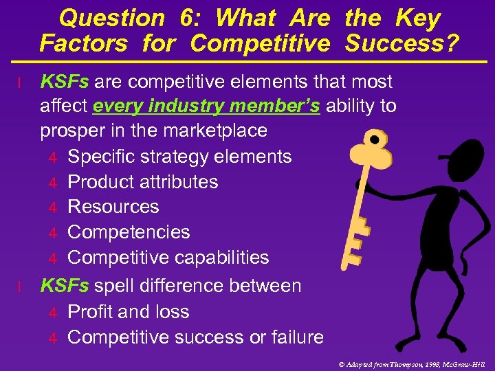 Question 6: What Are the Key Factors for Competitive Success? KSFs are competitive elements