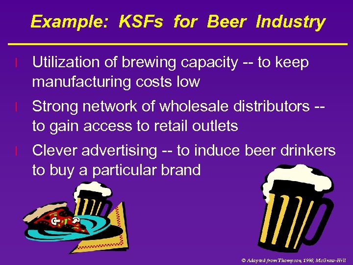 Example: KSFs for Beer Industry l Utilization of brewing capacity -- to keep manufacturing