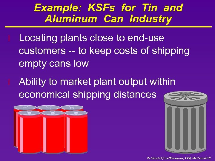 Example: KSFs for Tin and Aluminum Can Industry l Locating plants close to end-use
