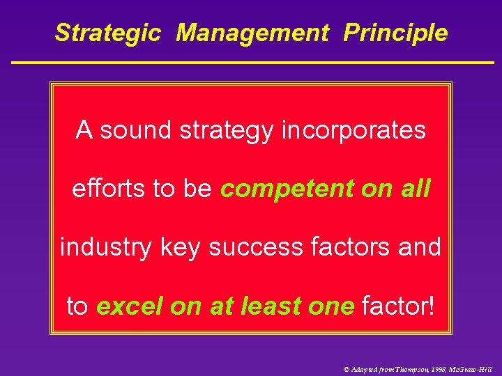 Strategic Management Principle A sound strategy incorporates efforts to be competent on all industry