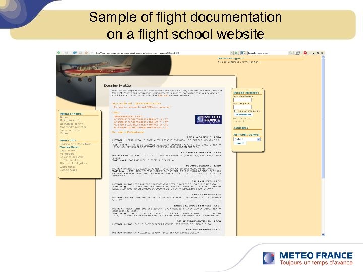 Sample of flight documentation on a flight school website 