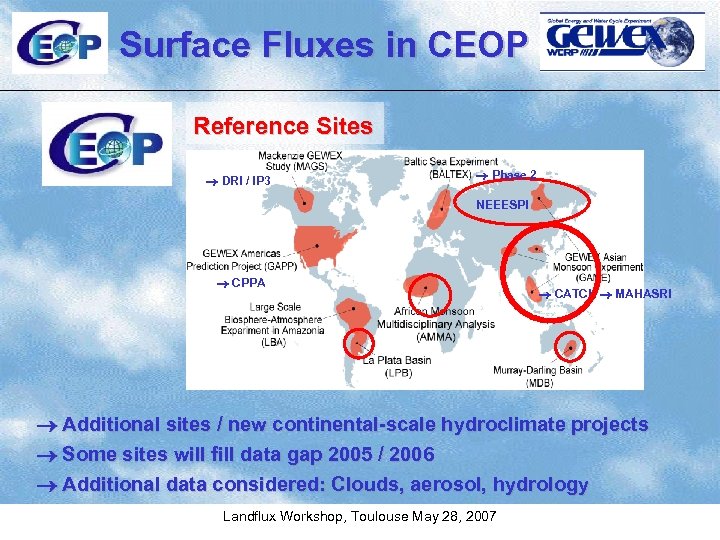 Surface Fluxes in CEOP Reference Sites DRI / IP 3 Phase 2 NEEESPI CPPA