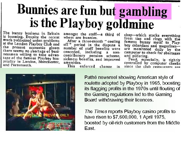 Pathé newsreel showing American style of roulette adopted by Playboy in 1965, boosting its