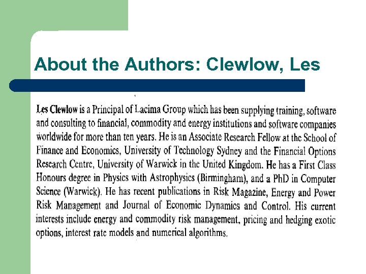 About the Authors: Clewlow, Les 