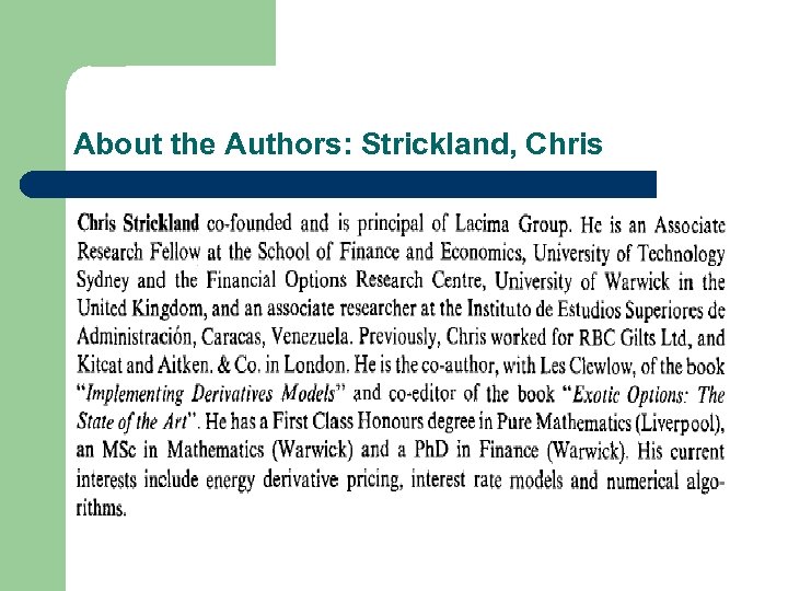 About the Authors: Strickland, Chris 