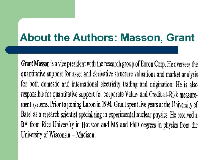 About the Authors: Masson, Grant 